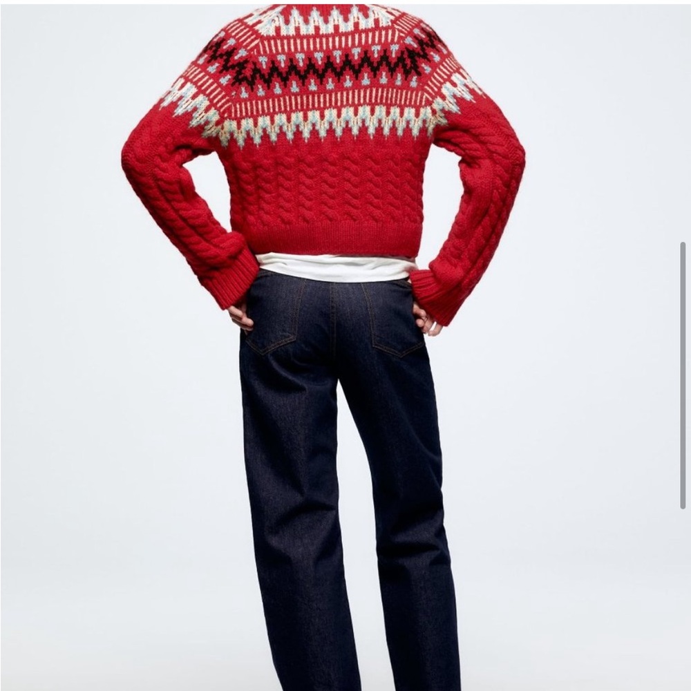 ZARA CABLE KNIT WOOL BLEND JACQUARD SWEATER - Picture 7 of 10